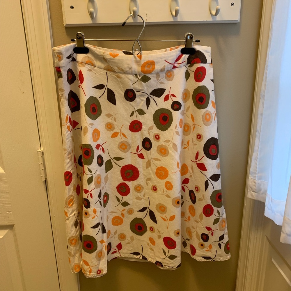 Linen graphic floral knee length skirt